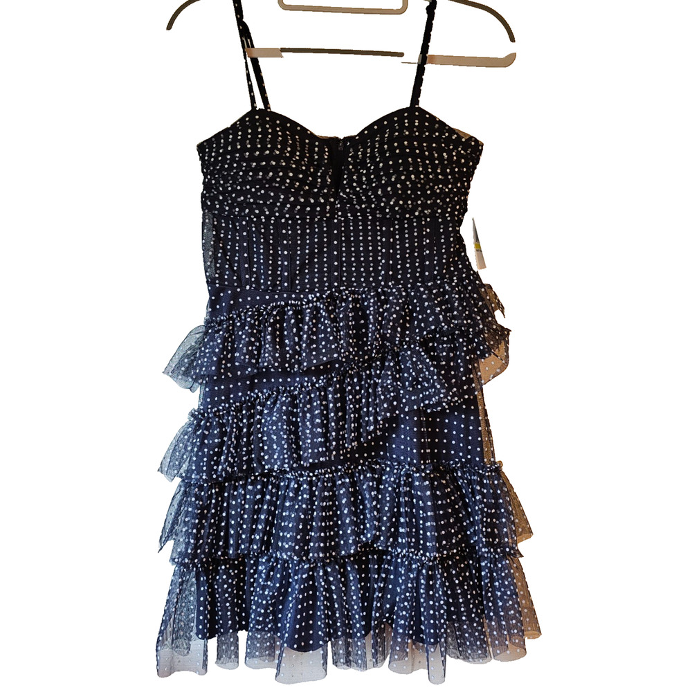 City Studio Polka Dot Dress Juniors M Tiered Ruffle Mesh Formal NWT